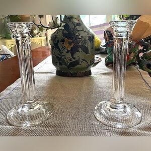 Tiffany & Co Crystal Fluted Hampton Column Candle Holders, Pair, no chips/cracks